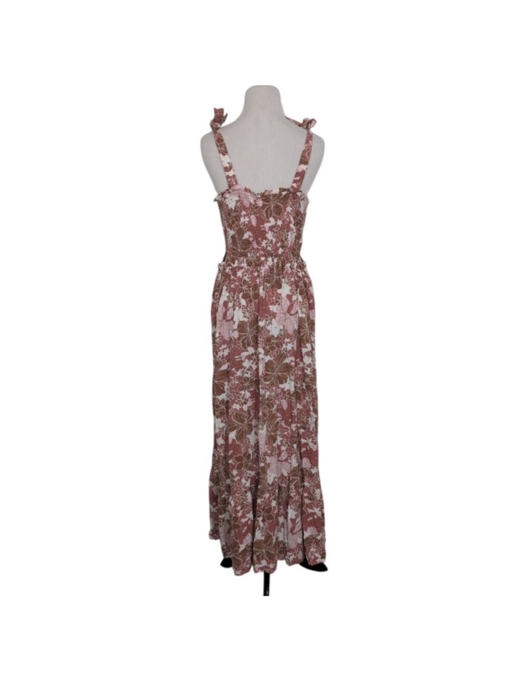 Japna Floral Cut Out Maxi Dress Womens Size XL Pink Smocked Tiered Boho Cottage - Picture 8 of 9